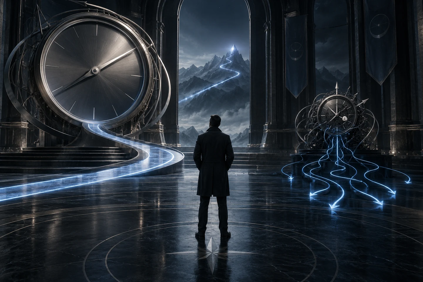 A trader chooses between a calm long-horizon clock and a frantic short-term clock