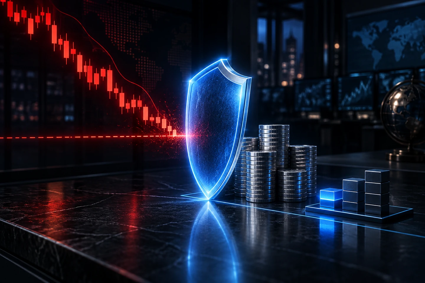 A risk boundary and shield protecting trading capital from a falling market
